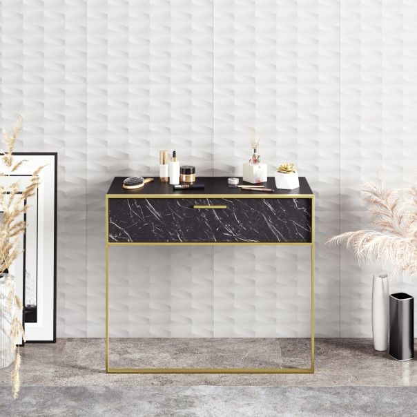 HANAH HOME Konzolni sto Polka, memer crna/zlatna - EP2801187