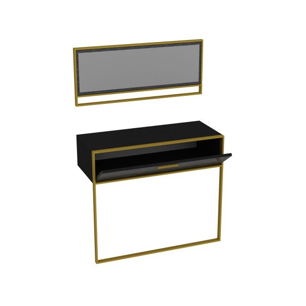 HANAH HOME Komoda Polka Aynalı, crna/zlatna - EP2801193