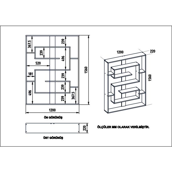 HANAH HOME Polica za knjige Esteban, braon/crna - 875ZNA3648