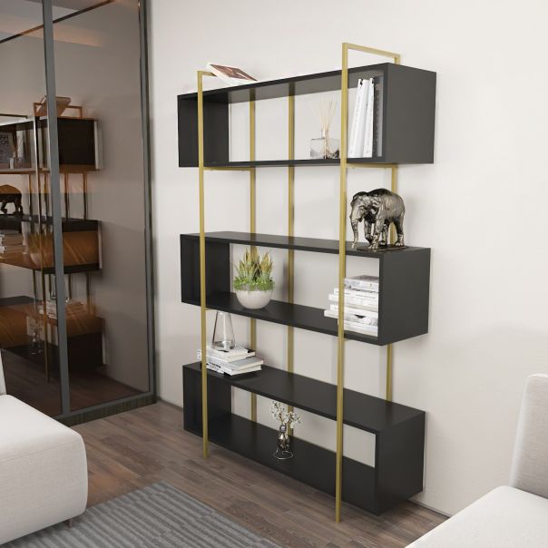 HANAH HOME Polica za knjige Bruti, antracit/zlatna - 875ZNA4509