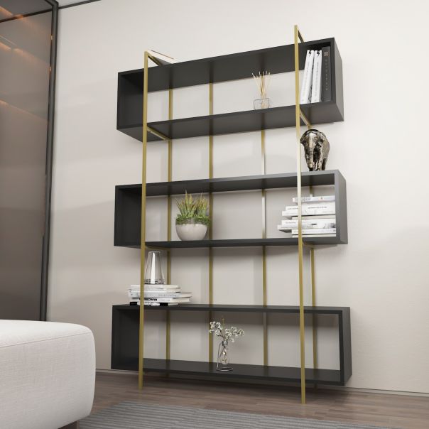 HANAH HOME Polica za knjige Bruti, antracit/zlatna - 875ZNA4509