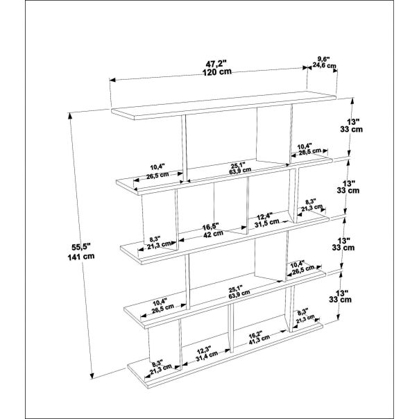 HANAH HOME Polica za knjige Grace, crna/krem - 875ZNA4619