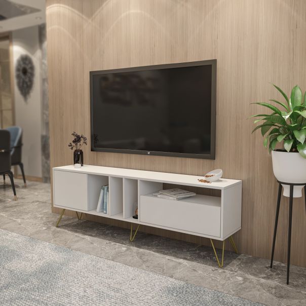 HANAH HOME TV komoda Mistico 180, bela/zlatna - 875ZNA5308