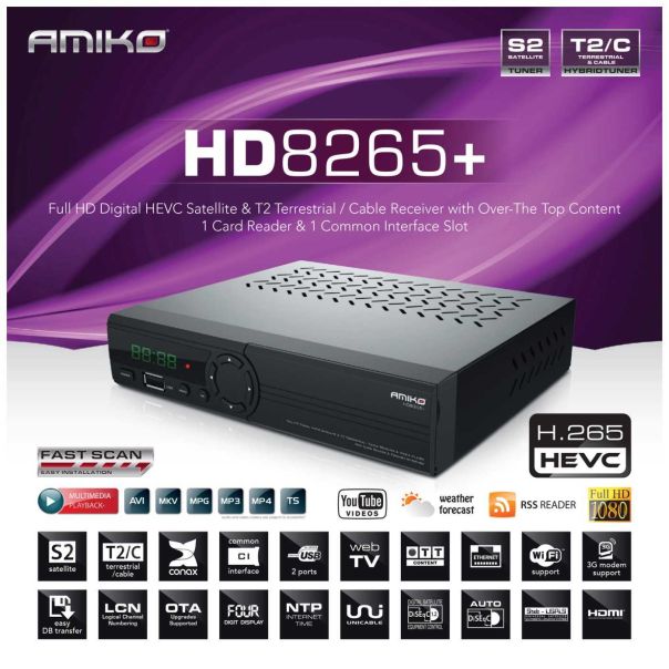 AMIKO Set top box DVB-S2+T2/C HD-8265+ - 8908