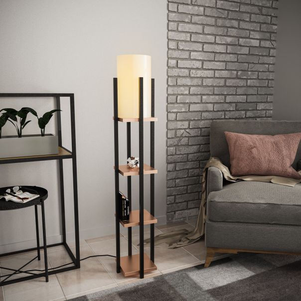 OPVIQ Podna lampa sa policom Shelf Lamp 8113, crna/braon - EP3005812