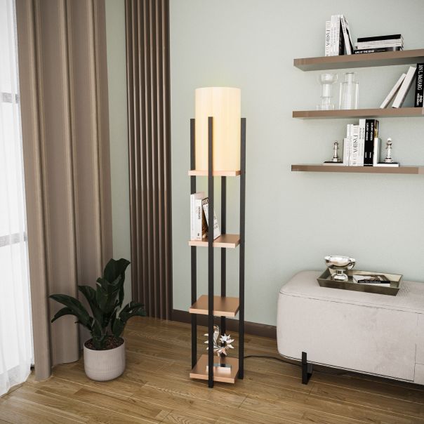 OPVIQ Podna lampa sa policom Shelf Lamp 8113, crna/braon - EP3005812