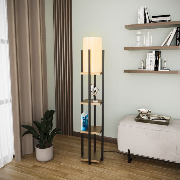 OPVIQ Podna lampa sa policom Shelf Lamp 8115, crna/braon - EP3005824