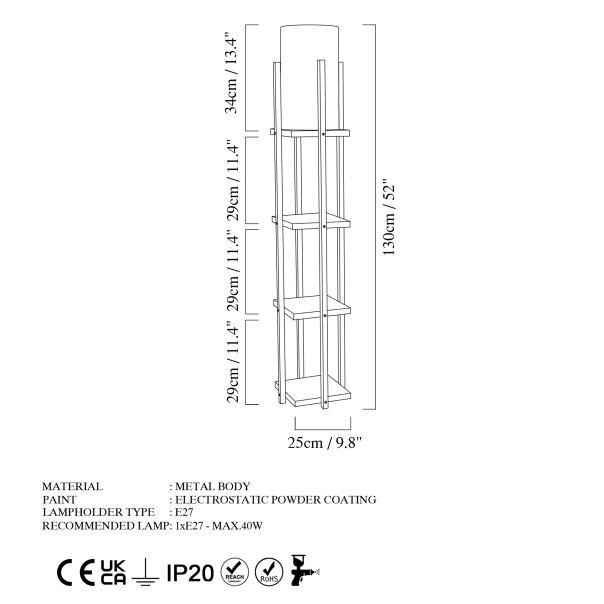 OPVIQ Podna lampa sa policom Shelf Lamp 8115, crna/braon - EP3005824