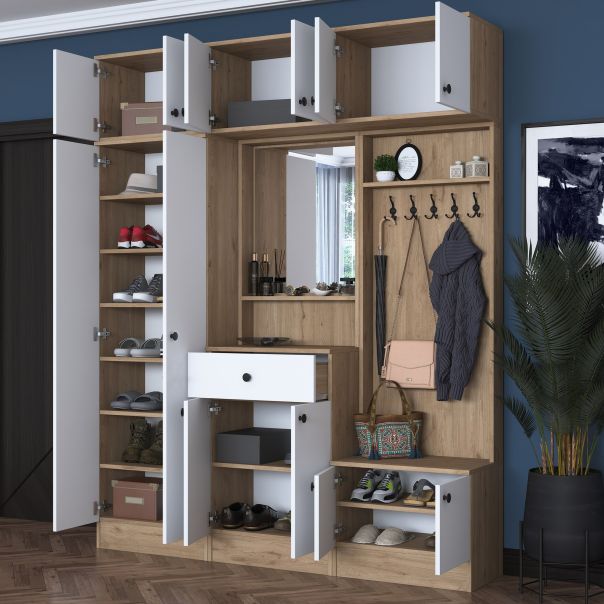 HANAH HOME Plakar za predsoblje sa čivilukom EA104, 2421, bela/braon - EP2799916