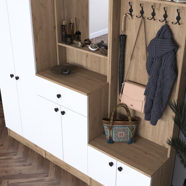 HANAH HOME Ormar za predsoblje sa čivilukom P6, M2, 2257G, bela/braon - EP2799910