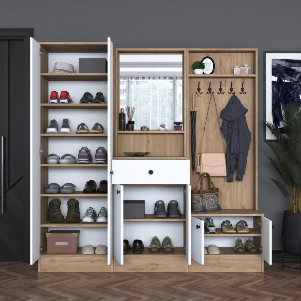 HANAH HOME Ormar za predsoblje sa čivilukom P6, M2, 2257G, bela/braon - EP2799910