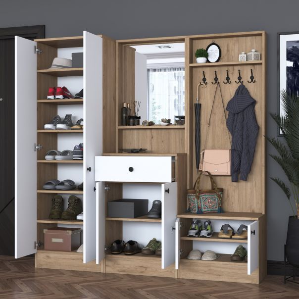 HANAH HOME Ormar za predsoblje sa čivilukom P6, M2, 2257G, bela/braon - EP2799910