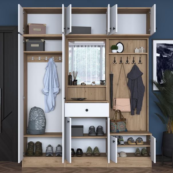 HANAH HOME Plakar za predsoblje sa čivilukom EA108, 2428, bela/braon - EP2799913