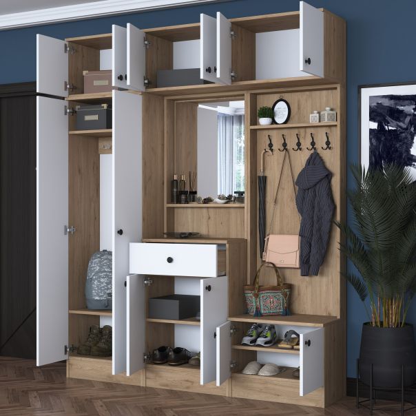 HANAH HOME Plakar za predsoblje sa čivilukom EA108, 2428, bela/braon - EP2799913