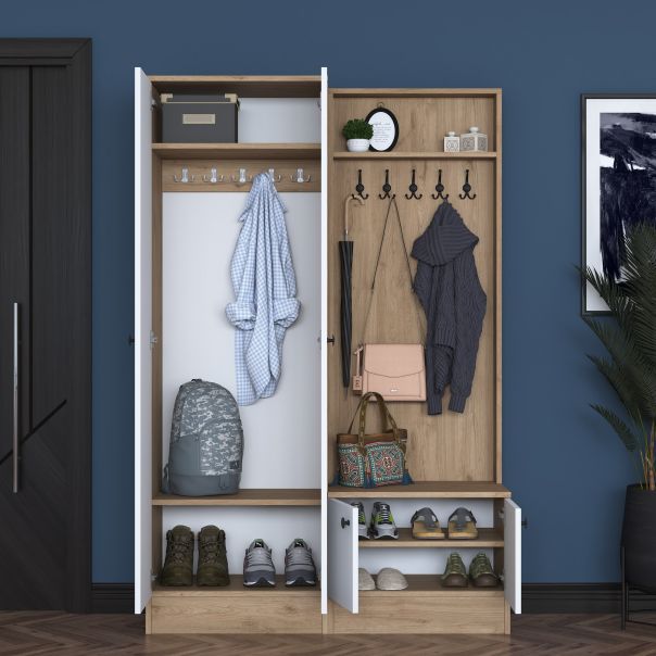 HANAH HOME Ormar za predsoblje sa čivilukom P6 - M5 - 2423, bela/krem - EP2799898