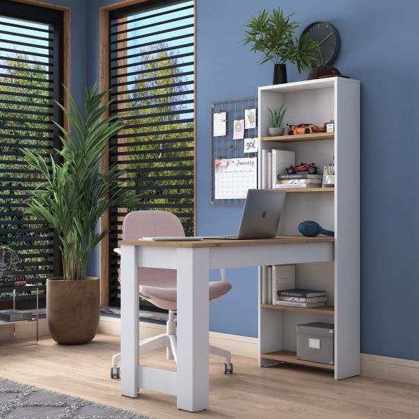 HANAH HOME Radni sto sa policama HA106 - 2493, bela/svetlo braon - EP2801893