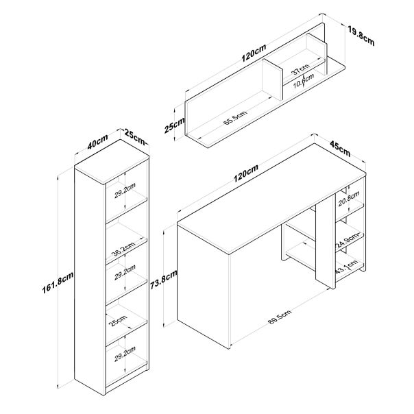 HANAH HOME Radni sto sa policama HA125 - 3428, braon/bela - EP3057368