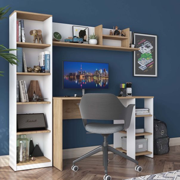 HANAH HOME Radni sto sa policama HA125 - 3428, braon/bela - EP3057368