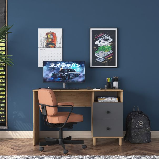 HANAH HOME Radni sto HA109 - 2636, tamno braon/antracit - EP2801037