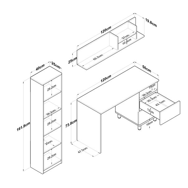 HANAH HOME Radni sto sa policom HA115 2642, braon/bela - EP2801049