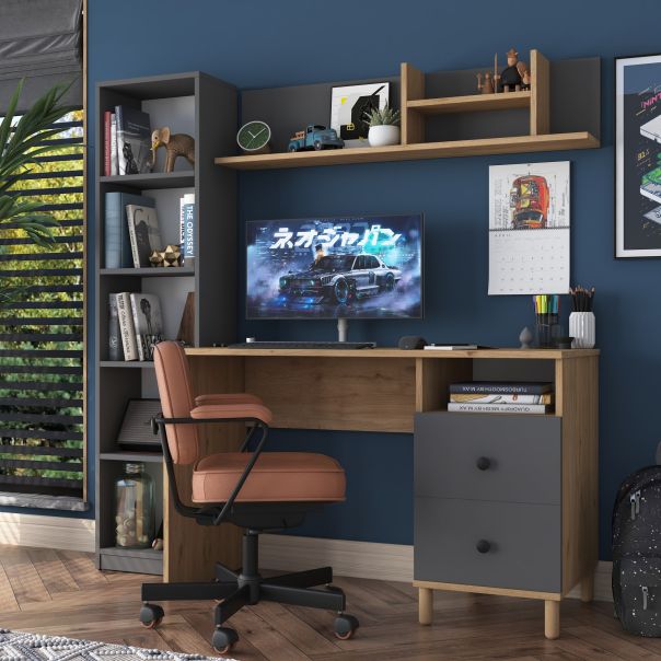 HANAH HOME Radni sto sa policom HA115 2643, braon/antracit - EP2801052