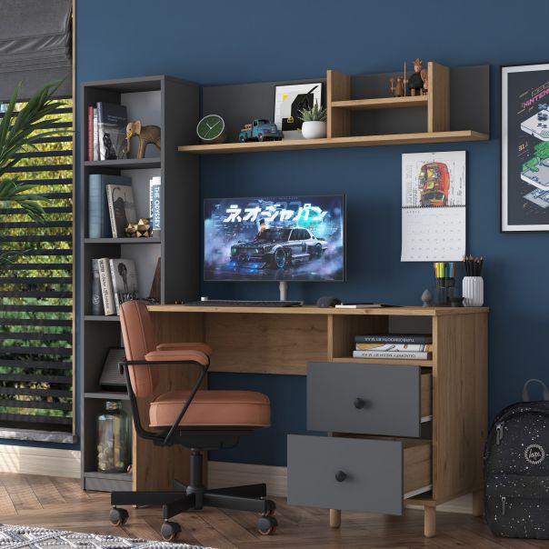 HANAH HOME Radni sto sa policom HA115 2643, braon/antracit - EP2801052