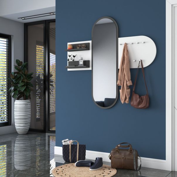 HANAH HOME Čiviluk sa ogledalom P3 - 1769, bela/antracit - 893RAN4925