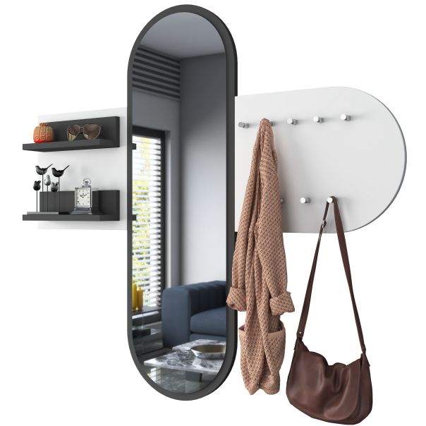 HANAH HOME Čiviluk sa ogledalom P3 - 1769, bela/antracit - 893RAN4925