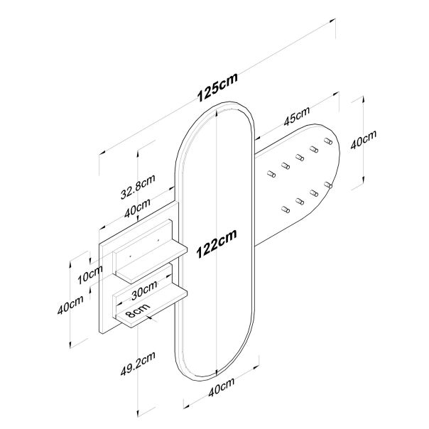 HANAH HOME Čiviluk sa ogledalom P3 - 1769, bela/antracit - 893RAN4925