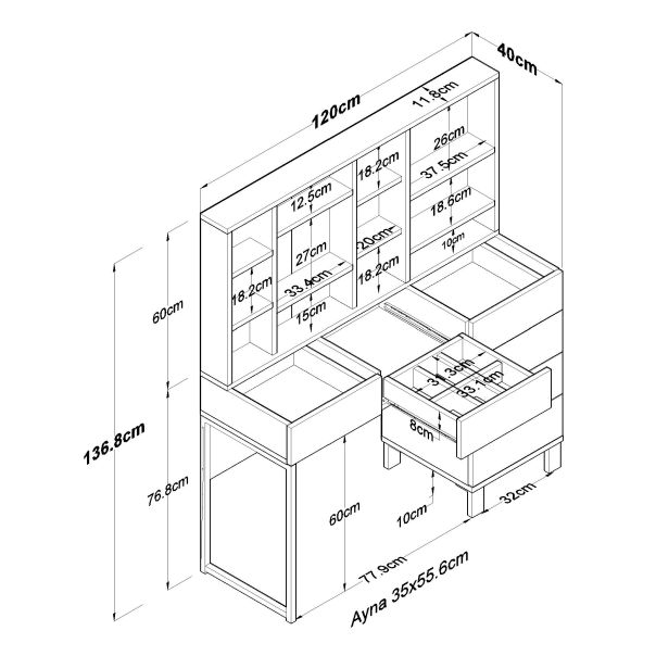 HANAH HOME Sto za šminkanje BJ140 - 3831, bela - EP3057449