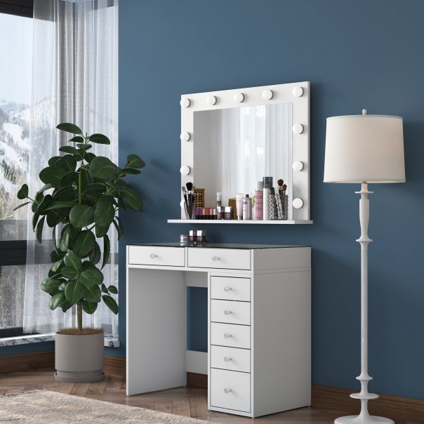 HANAH HOME Set sto i ogledalo za šminkanje BJ117 - 2788, bela - 893RAN5414