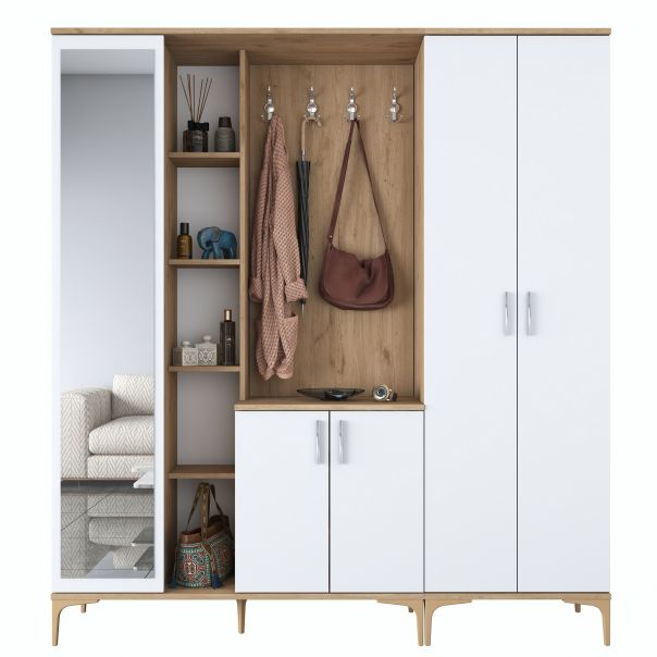 HANAH HOME Ormar sa ogledalom EA129, bela/broan - EP3057488