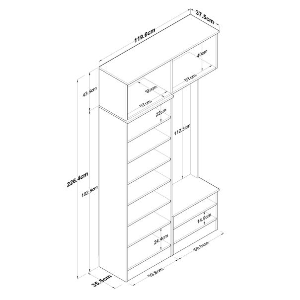 HANAH HOME Ormar za predsoblje EA144, bela/broan - EP3057512