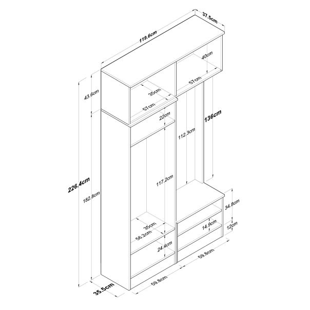 HANAH HOME Ormar za predsoblje EA145, bela/broan - EP3057518