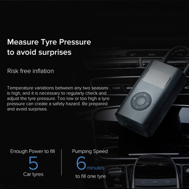 XIAOMI Kompresor mini, Mi Portable Electric Air Compressor,dig detekcija pritiska,kapacitet 6 guma (DZN4006GL) - 69314