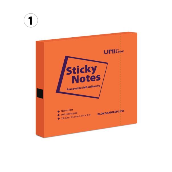 UNI LINE Blok samolepljivi 75x75 80 lista neon mix 4 boje unl-1214 - 89643