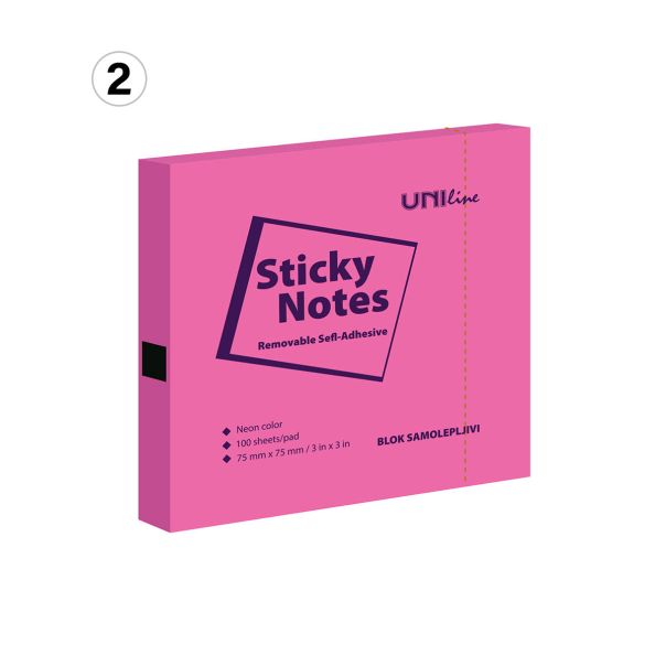 UNI LINE Blok samolepljivi 75x75 80 lista neon mix 4 boje unl-1214 - 89643