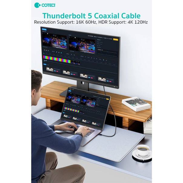 Data kabl Coteci Thunderbolt OF-065 120Gbps 240W 4k PD Type C na Type C crni 0.25m - EP2978107
