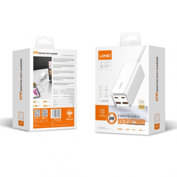 Kucni punjac LDNIO A4610C, QC4+, PD3.0, PPS, 65W beli - EP2763339