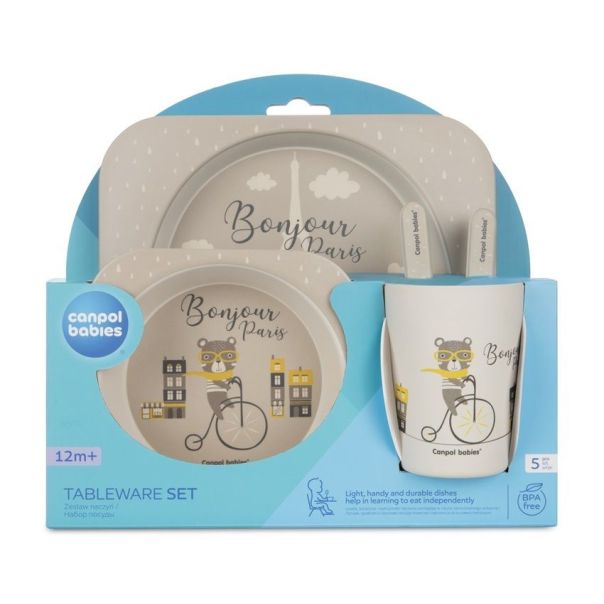 CANPOL Babies set za hranjenje 5 delova 9/227 - Bonjour Paris beige - 9-227_bei