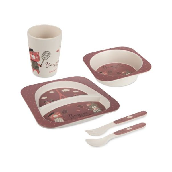 CANPOL Babies set za hranjenje 5 delova 9/227 - Bonjour Paris dark red - 9-227_red