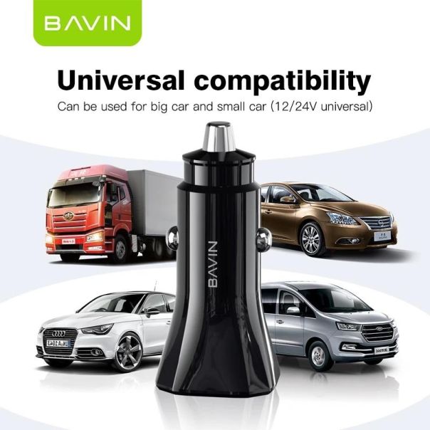 BAVIN Auto punjač max 38W PD20W+ QC3.0 USB-A + USB-C, crna - 90025-1