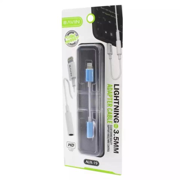 BAVIN Adapter AUX-19 lightning na 3.5mm, bela - 90119