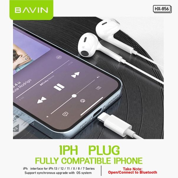 BAVIN Bubice sa mikrofonom lightning, bela - 90204