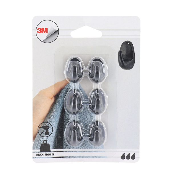 TENDANCE Set 6 plastičnih kukica 3M, crna - 9040103