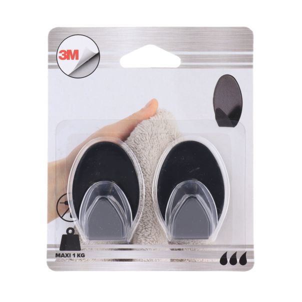 TENDANCE Set 2 ovalne kukice 3M 3.5x2x5.2cm, metal/crna - 9048103