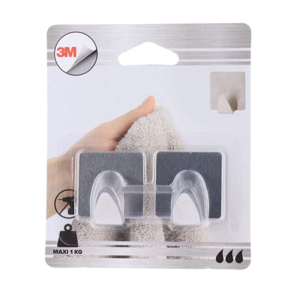 TENDANCE Set 2 četvrtaste kukice 3M 3.5x1.7x3.8cm, metal/hrom - 9051102
