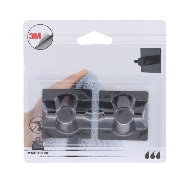 TENDANCE Set 2 plastične okrugle kukice 3M 4.5x3x4.5cm, crna - 9053103