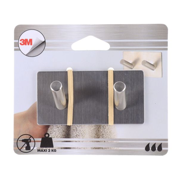 TENDANCE Zidna kukica sa 2 vešalice 3M 9x3x4.5cm, hrom - 9056102
