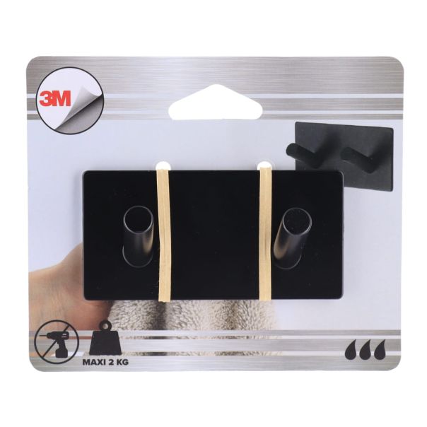 TENDANCE Zidna kukica sa 2 vešalice 3M 9x3x4.5cm, crna - 9056103